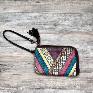 Fossil Patchwork Leather Wristlet Wallet Boho Colorful Zip Clutch Y2K